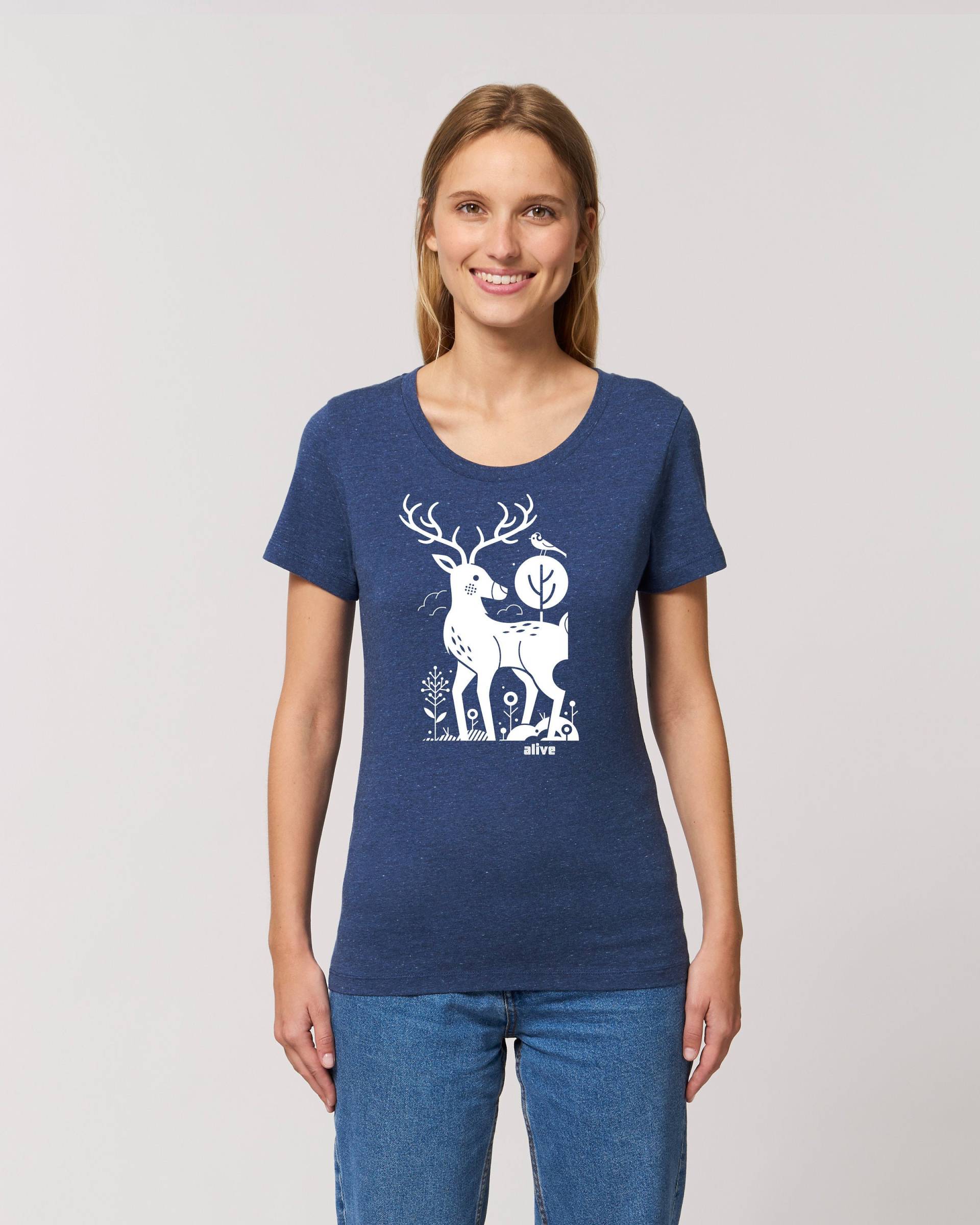 White Deer T-Shirt Girls | Heather-Snow-Mid-Blue von AliveClothingShirts