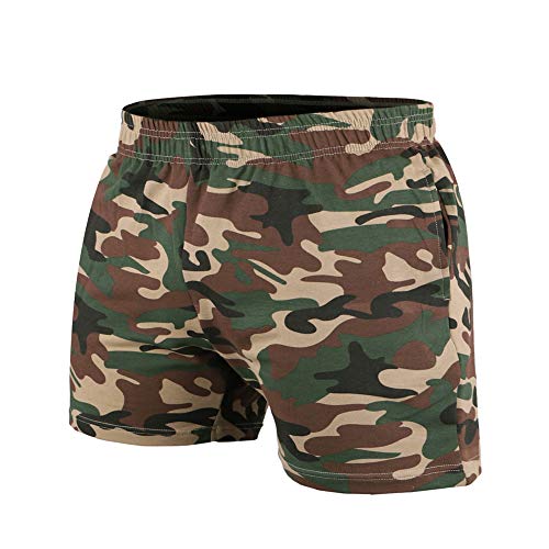 palglg Herren Bodybuilding Hosen Kurz mit Tasche Sporthose Baumwolle Laufshorts 5" Innennaht Camouflage M von palglg