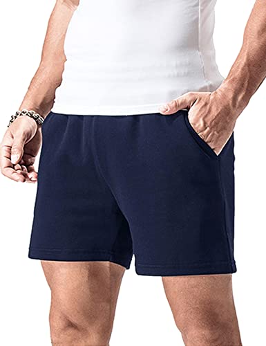 palglg Herren Bodybuilding Hosen Kurz mit Tasche Sporthose Baumwolle Laufshorts 5" Innennaht Dark Blue M von palglg