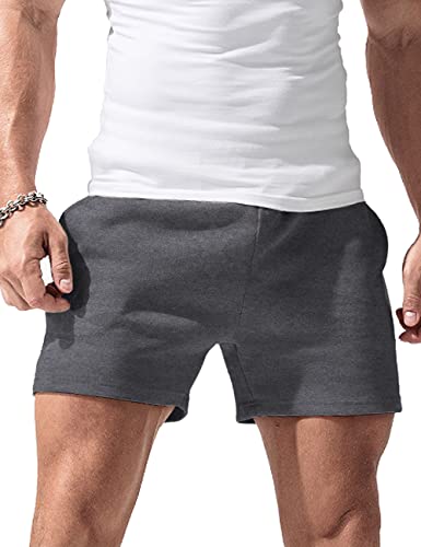 palglg Herren Bodybuilding Hosen Kurz mit Tasche Sporthose Baumwolle Laufshorts 5" Innennaht Dark Grey XL von palglg