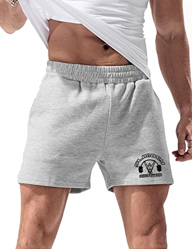 palglg Herren Bodybuilding Hosen Kurz mit Tasche Sporthose Baumwolle Laufshorts 5" Innennaht Grau L von palglg