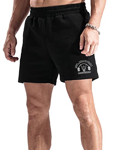 palglg Herren Bodybuilding Hosen Kurz mit Tasche Sporthose Baumwolle Laufshorts 5" Innennaht Schwarz 2XL von palglg