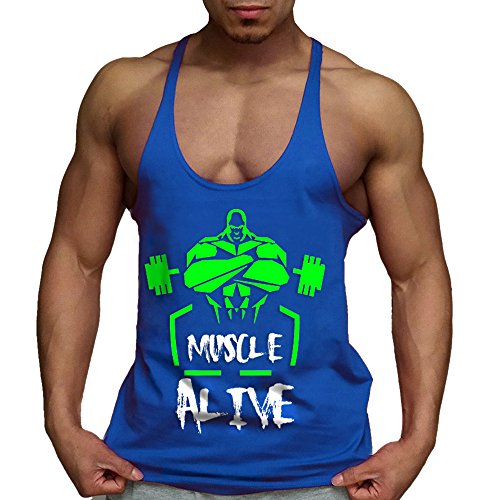 palglg Herren Bodybuilding Tank Top Fitness 2cm Strap Stringer Sportshirt Blau L von palglg