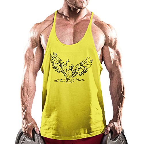 palglg Herren Bodybuilding Tank Top Fitness Trainieren Sport Weste Gym Sleeveless Muskelshirt ZYZZ01 Gelb XL von palglg