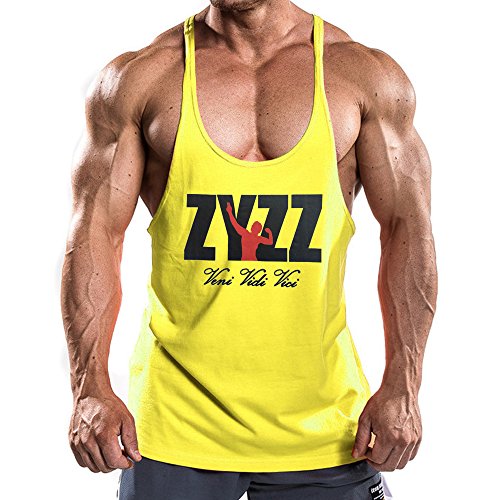 Alivebody Herren Bodybuilding Tank Top Sport Weste Gym Sleeveless Muskelshirt, Mï¼šBrust 96-110 cm, Gelb von palglg