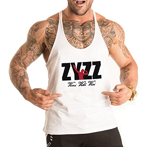 palglg Herren Bodybuilding Tank Top Fitness Trainieren Sport Weste Gym Sleeveless Muskelshirt ZYZZ00 Weiß S von palglg