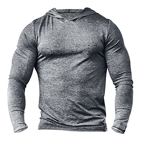 Alivebody Herren Bodybuilding Tapered Langarm Slim Fit Sweat-Shirt Muskel Hoodie Grau meliert 2XL von palglg