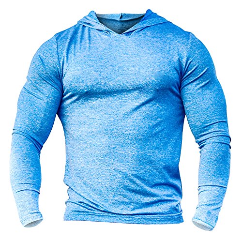 Alivebody Herren Bodybuilding Tapered Langarm Slim Fit Sweat-Shirt Muskel Hoodie Heather Blau 2XL von palglg