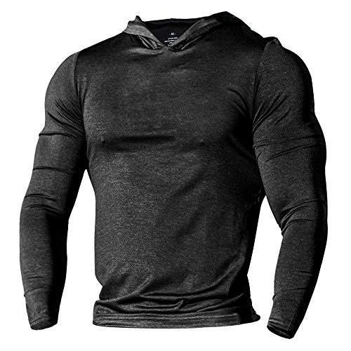 Alivebody Herren Bodybuilding Tapered Langarm Slim Fit Sweat-Shirt Muskel Hoodie Heather Schwarz 2XL von palglg