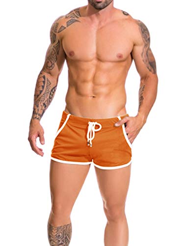 Alivebody Herren Gittergewebe Sportlich Kurze Hose zum Laufen Trainieren Schwimmen Fitness Hosen Color Orange Size XXL von Alivebody