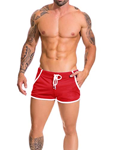 Alivebody Herren Gittergewebe Sportlich Kurze Hose zum Laufen Trainieren Schwimmen Fitness Hosen Color Red Size XL von Alivebody