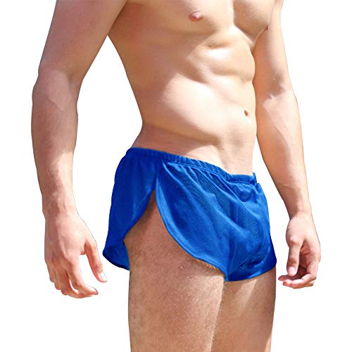 Alivebody Herren Sexy Mesh Kurze Hose mit Teilt Seiten Lounge Shorts Unterwäsche Boxershorts, 2XL : Taille 95 - 110 cm, Blau von Alivebody