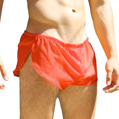 Alivebody Herren Sexy Mesh Kurze Hose mit Teilt Seiten Lounge Shorts Unterwäsche Boxershorts, M : Taille 76 - 88 cm, Orange von Alivebody