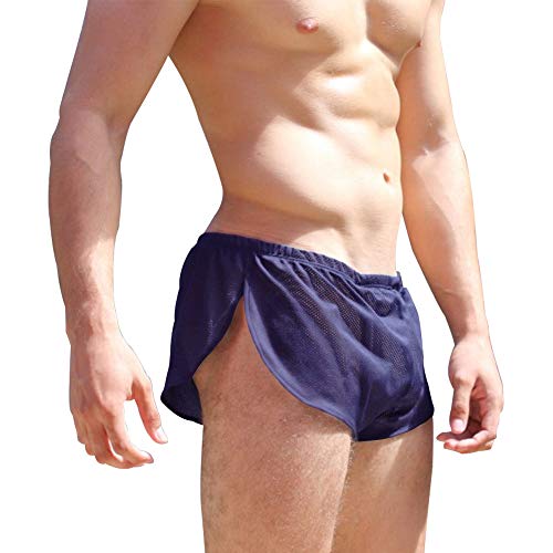 Alivebody Herren Sexy Mesh Kurze Hose mit Teilt Seiten Lounge Shorts Unterwäsche Boxershorts Blue Navy XL von Alivebody