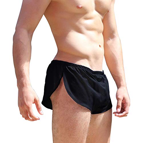 Alivebody Herren Sexy Mesh Kurze Hose mit Teilt Seiten Lounge Shorts Unterwäsche Boxershorts Schwarz M von Alivebody