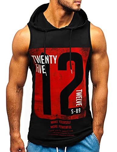 Alivebody Herren Workout Hooded Tank Tops Sport Training Ärmellos Gym Hoodies Bodybuilding Cut Off Muscle T Shirt, Schwarz, X-Groß von Alivebody