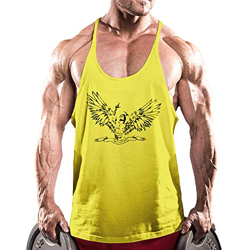 palglg Herren Bodybuilding Tank Top Fitness Trainieren Sport Weste Gym Sleeveless Muskelshirt ZYZZ01 Gelb L von palglg