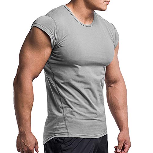 Herren T-Shirts Fitnessstudio Hemden Kurz Ärmel Muskel Schnitt zum Bodybuilding Tops Grau S von palglg