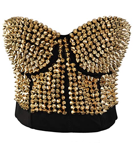 Alivila.Y Fashion Damen Korsett mit Metallic-Spike Punk Goth BH Clubwear Korsett Top, gold, small von Alivila.Y Fashion