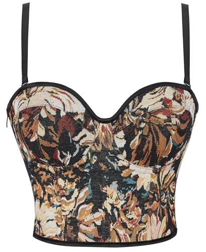 Alivila.Y Fashion Damen Spitzen-Bustier-BH, rückenfrei, lange Spitzen-BHs, Kaffee-Gänseblümchen, X-Small von Alivila.Y Fashion