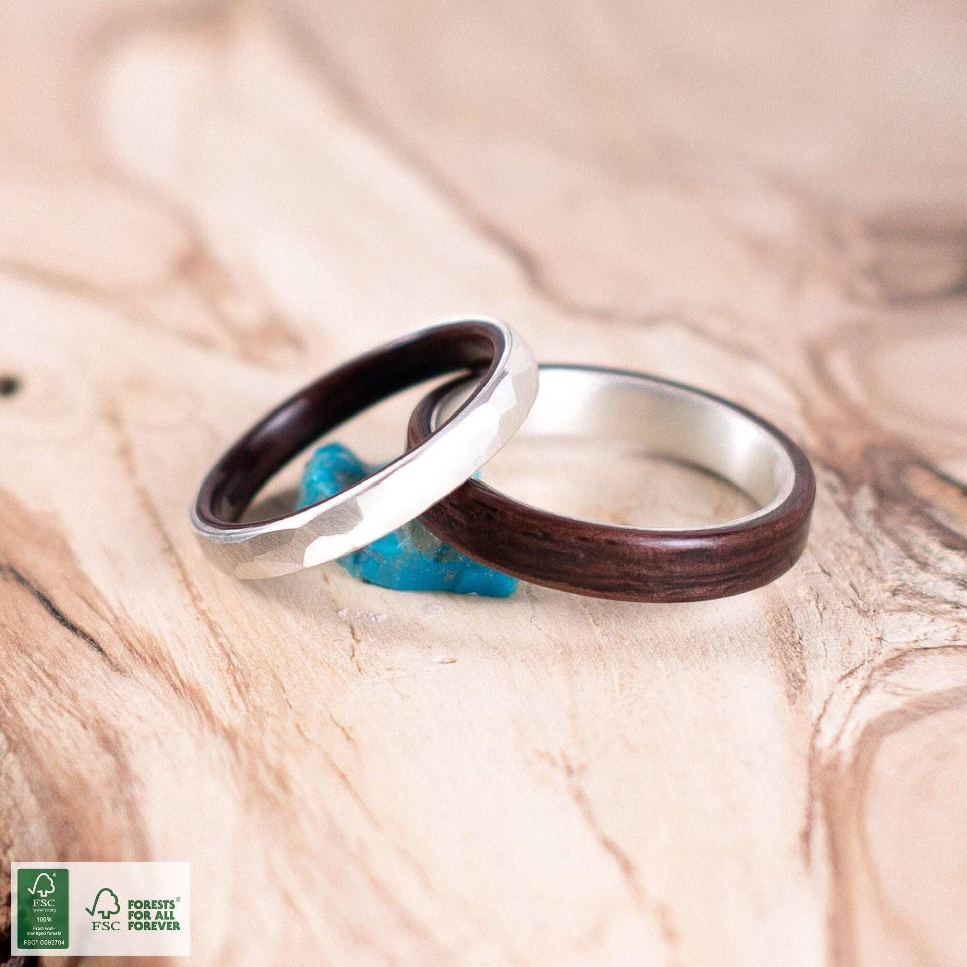Paar Eheringe Aus Palisander Und Silber. Ehering, Verlobungsring von AlixCrafts