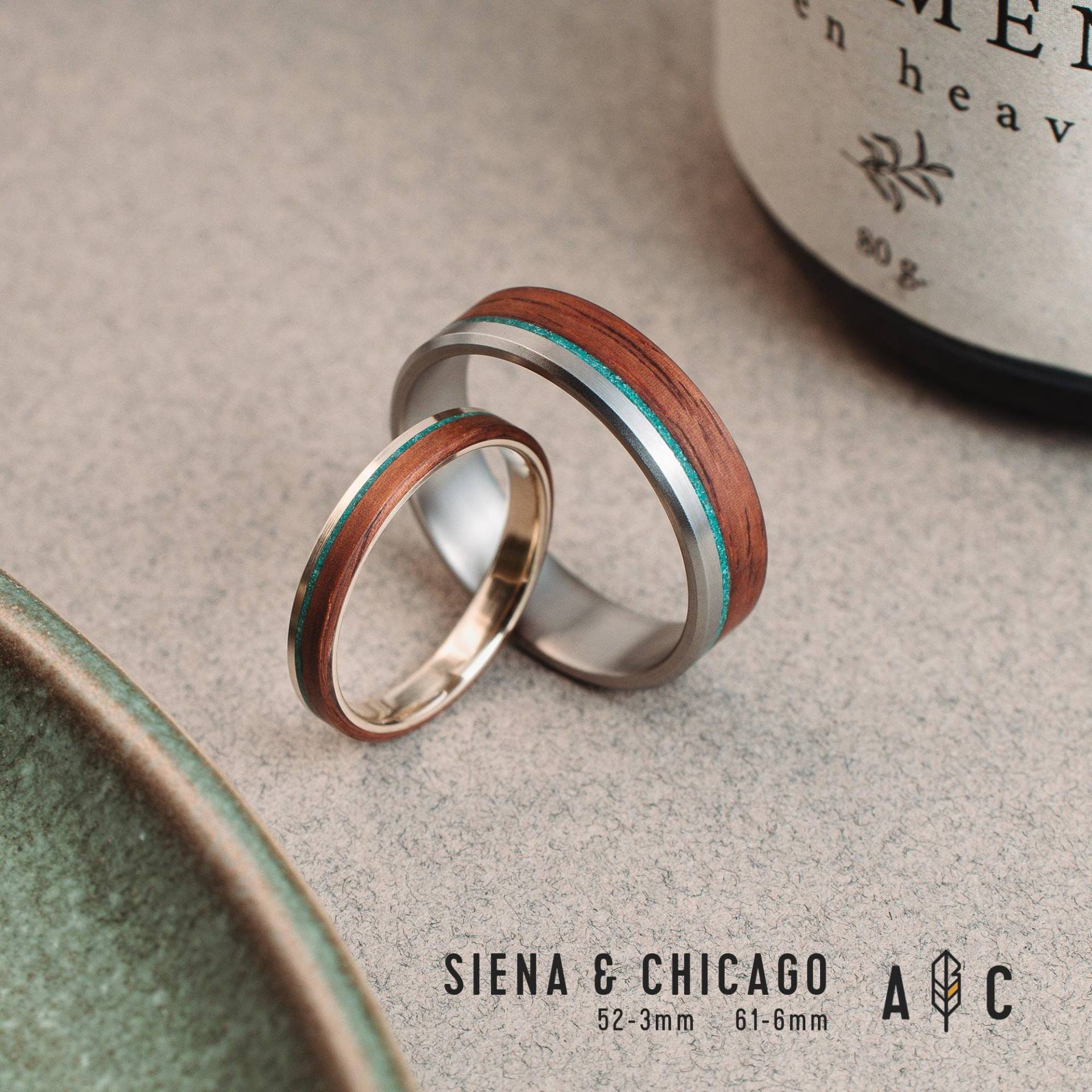 Passende Partnerringe Aus Holz - Set Titan- Und Bronzeringen, Inspiriert Von Der Natur, Rustikal Zeitlos von AlixCrafts