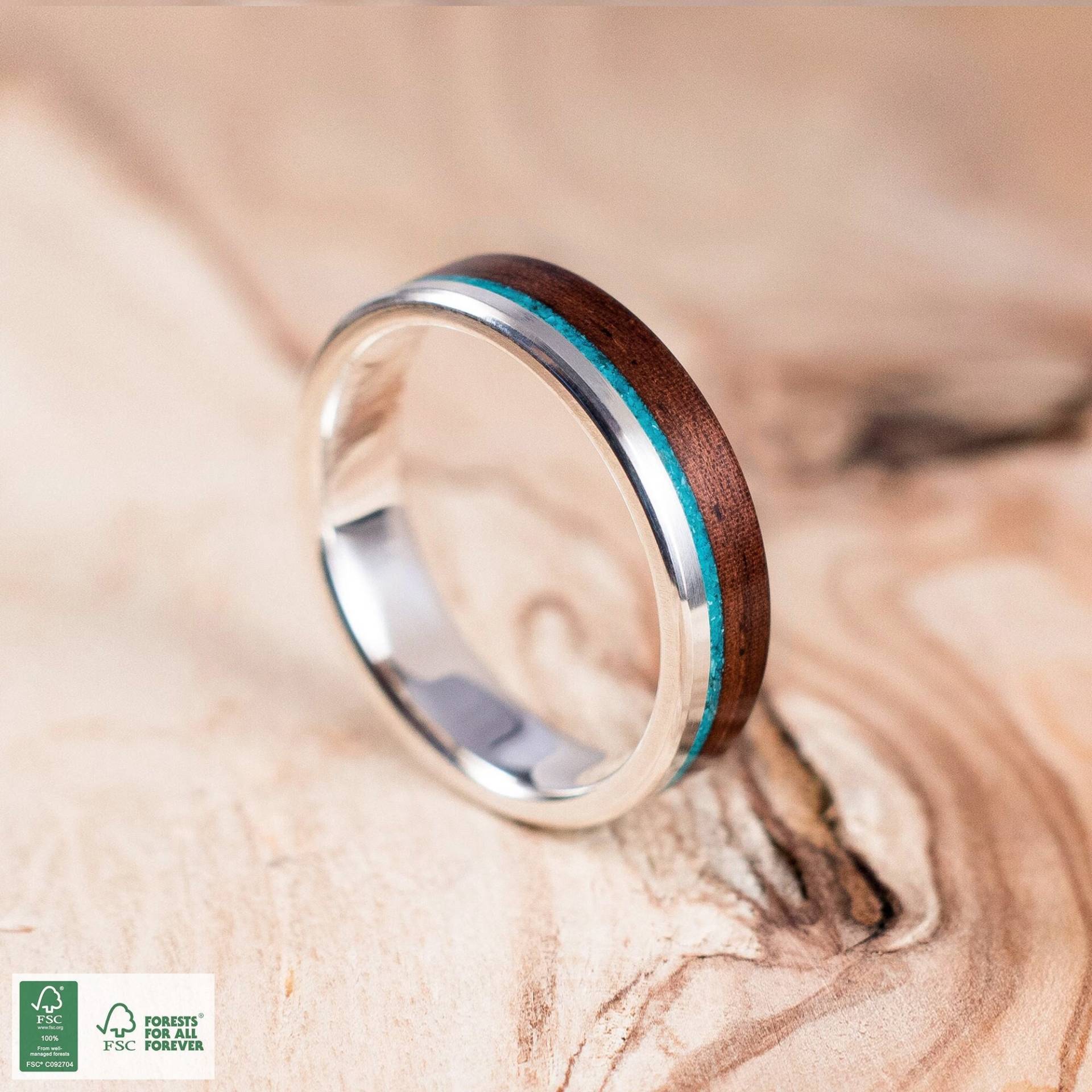 Rustikaler Ring Aus Rosenholz Und Silber, Chrysokoll-Einlage | Comfort Fit Rustikaler Ring Aus Rosenholz Und Silber, Chrysokoll-Einlage | Comfort Fit von AlixCrafts