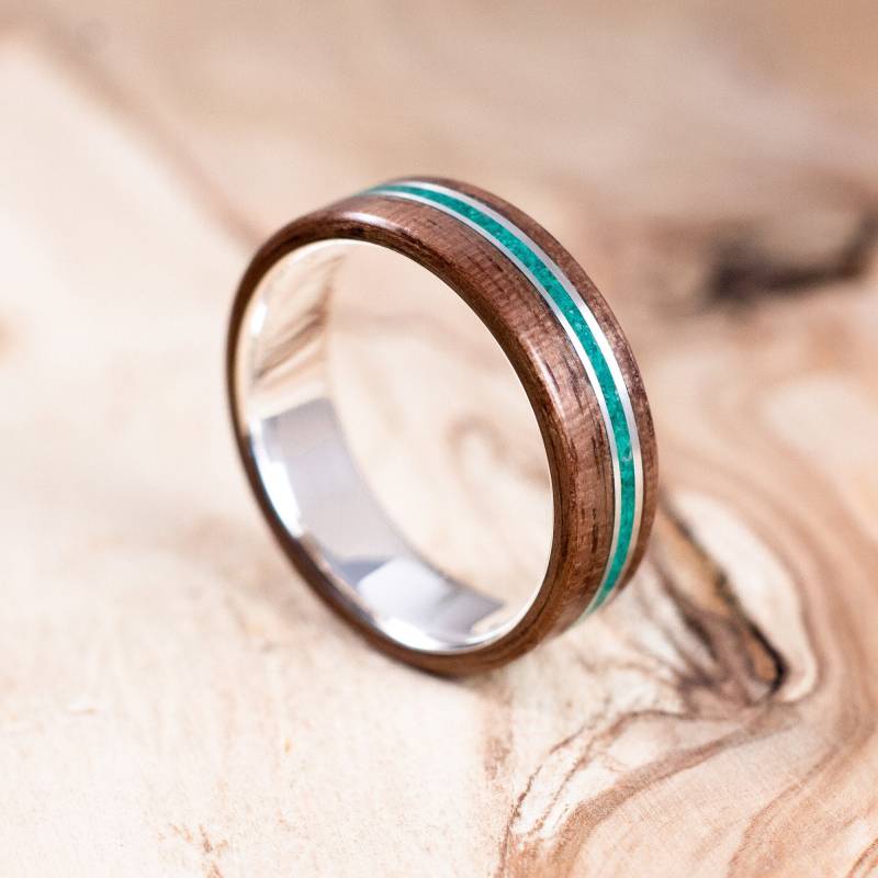 Silber - Und Walnussring Mit Malachiteinlage. Boho Ehering, Verlobungsring. Ring Aus Sterlingsilber von AlixCrafts