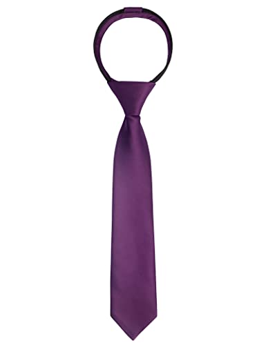 Alizeal Boys Solid Color Vorgebundene 2,4 '' Reißverschluss Skinny Krawatte, Dunkelviolett von Alizeal
