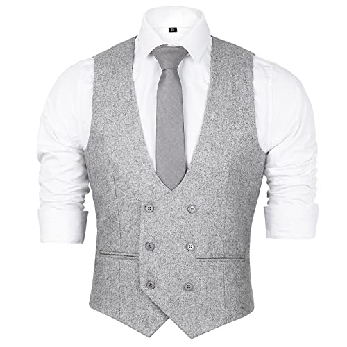 Alizeal Herren-Anzug, Weste, Business, U-Ausschnitt, formelle Freizeitweste, 195-Light Gray, L von Alizeal