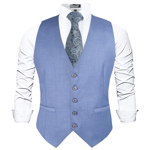 Alizeal Herren Anzugweste in klassischer Farbe, normale Passform, Blau grau, M von Alizeal