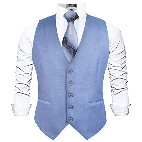 Alizeal Herren Anzugweste in klassischer Farbe, normale Passform, Blau grau, XXL Alizeal Herren Anzugweste in klassischer Farbe, normale Passform, Blau grau, XXL von Alizeal