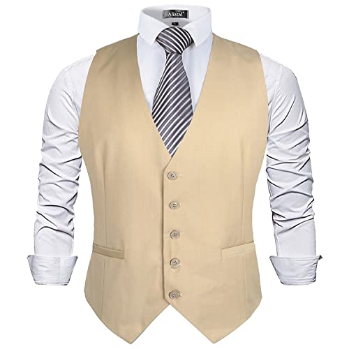 Alizeal Herren Anzugweste in klassischer Farbe, normale Passform, Hellkhaki, M Alizeal Herren Anzugweste in klassischer Farbe, normale Passform, Hellkhaki, M von Alizeal