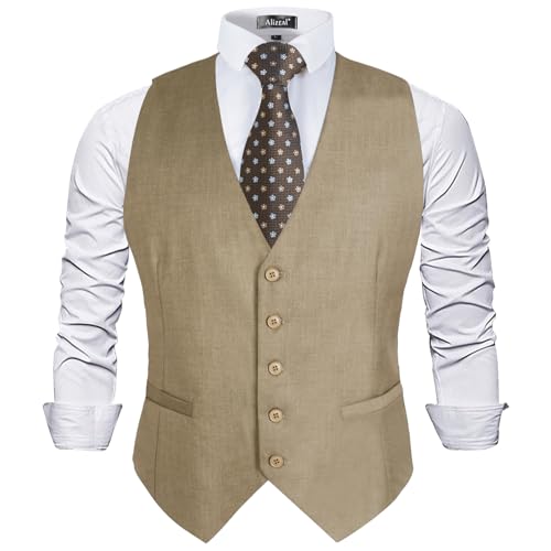 Alizeal Herren Anzugweste in klassischer Farbe, normale Passform, helles kaffebraun, M von Alizeal