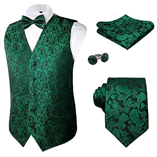 Alizeal Herren Classic 5-teiliges Paisley Jacquard Anzug Weste Set, dunkelgrün-S von Alizeal