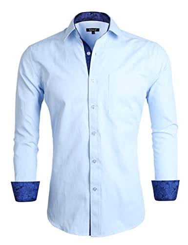 Alizeal Herren Business Slim Fit Businesshemd Langarm Patchwork Hemd mit Knopfverschluss, Hellblau+Königsblau-S von Alizeal