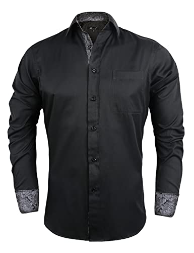 Alizeal Herren Business Slim Fit Businesshemd Langarm Patchwork Hemd mit Knopfverschluss, Schwarz+Grau-2XL von Alizeal