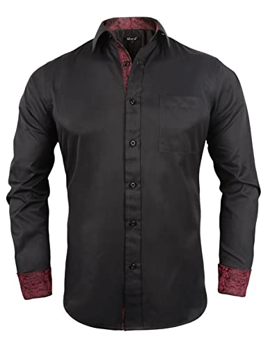 Alizeal Herren Business Slim Fit Businesshemd Langarm Patchwork Hemd mit Knopfverschluss, Schwarz+Kastanienbraun-L von Alizeal