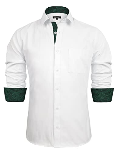 Alizeal Herren Business Slim Fit Businesshemd Langarm Patchwork Hemd mit Knopfverschluss, Weiß+Dunkelgrün-XL von Alizeal