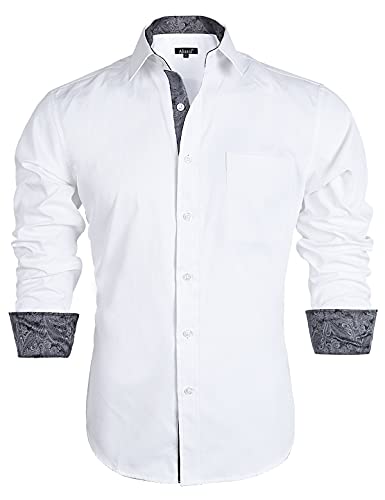 Alizeal Herren Business Slim Fit Businesshemd Langarm Patchwork Hemd mit Knopfverschluss, Weiß+Grau-S von Alizeal