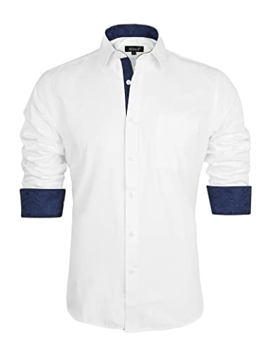 Alizeal Herren Business Slim Fit Businesshemd Langarm Patchwork Hemd mit Knopfverschluss, Weiß+Marine-XL von Alizeal