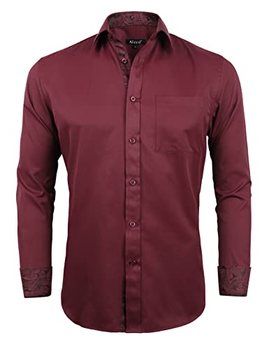 Alizeal Herren Business Slim Fit Hemd Langarm Patchwork Knopfverschluss Hemd, Kastanienbraun-L von Alizeal