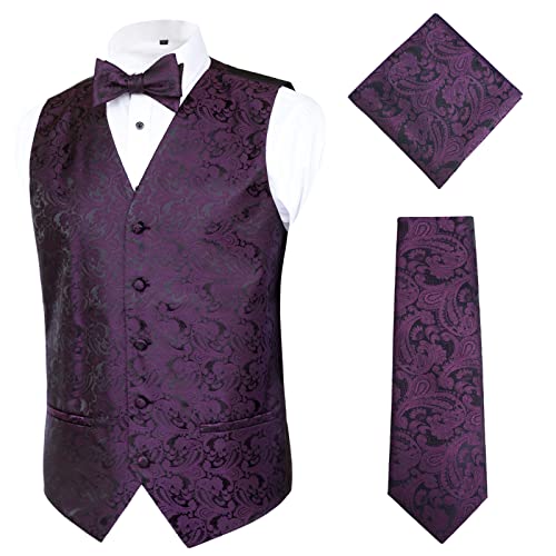 Alizeal Herren Klassische 4pc Paisley Jacquard Weste Anzug Weste Set, Aubergine-L von Alizeal