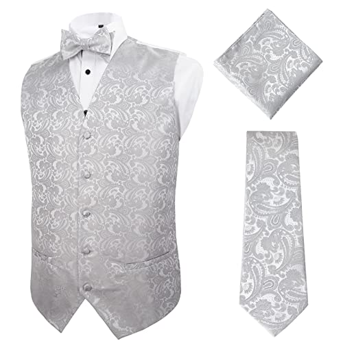 Alizeal Herren Klassische 4pc Paisley Jacquard Weste Anzug Weste Set, Silber-2XL von Alizeal