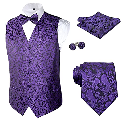 Alizeal Herren Classic 5-teiliges Paisley Jacquard Anzug Weste Set, dunkelviolett-XL von Alizeal