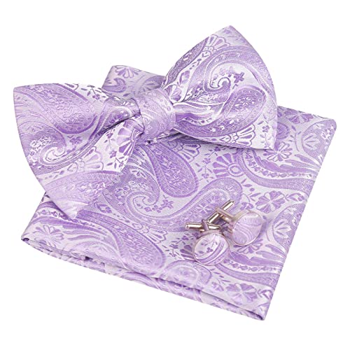 Alizeal Herren Classic Paisley Fliege, Hanky und Manschettenknöpfe Set, Lila von Alizeal