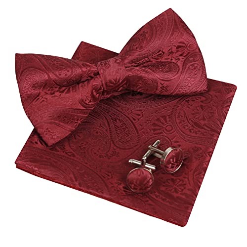 Alizeal Herren Classic Paisley Fliege, Hanky und Manschettenknöpfe Set, Maroon von Alizeal