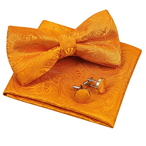 Alizeal Herren Classic Paisley Fliege, Hanky und Manschettenknöpfe Set, Orange von Alizeal