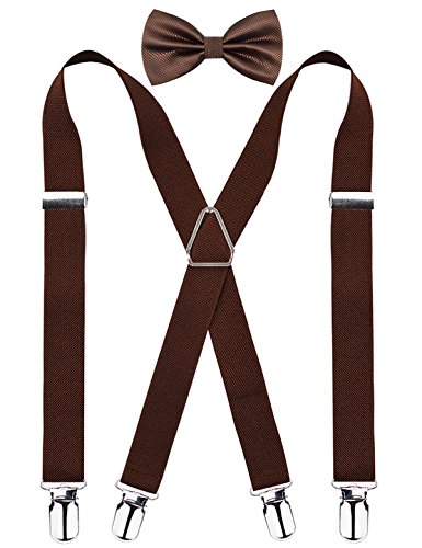 Alizeal Herren Elastische Bequeme Fliege und Klammern Set X Form Verstellbare Klammern, Kaffee von Alizeal