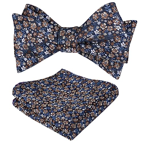 Alizeal Herren-Fliege und Einstecktuch mit Blumenmuster und buntem klassischem Design, Marineblau + Braun, Einheitsgröße von Alizeal